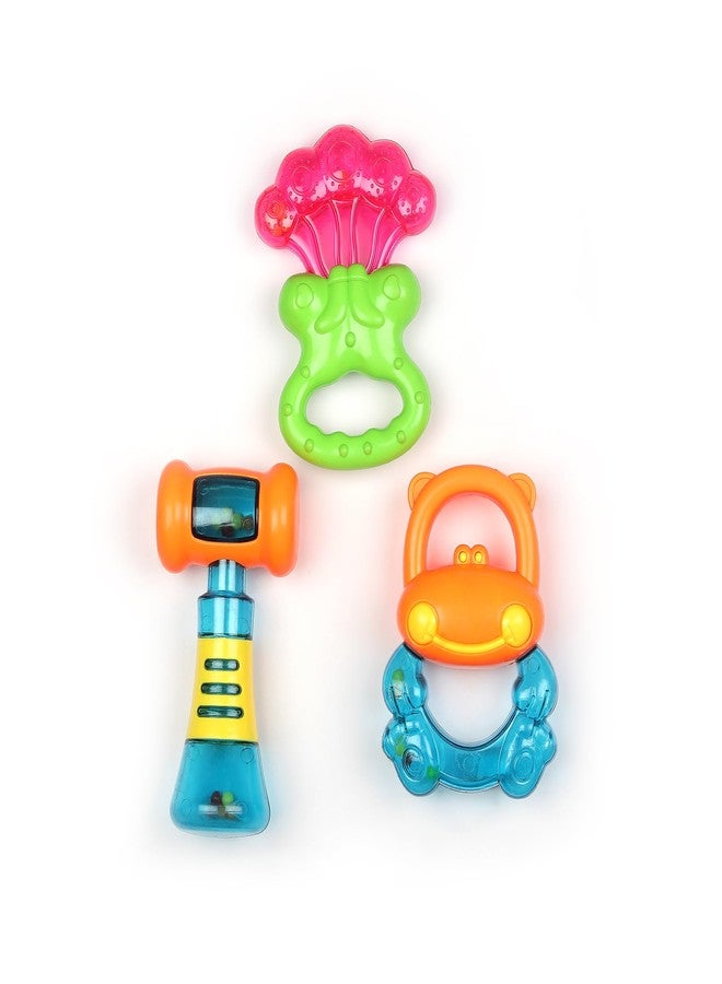 CloudTech Multicolour Attractive Plastic Set of 3 Rattles | BPA Free Rattle Toys | Easy Grip, Colourful Sound Toys for Newborns & Toddlers - Image 1